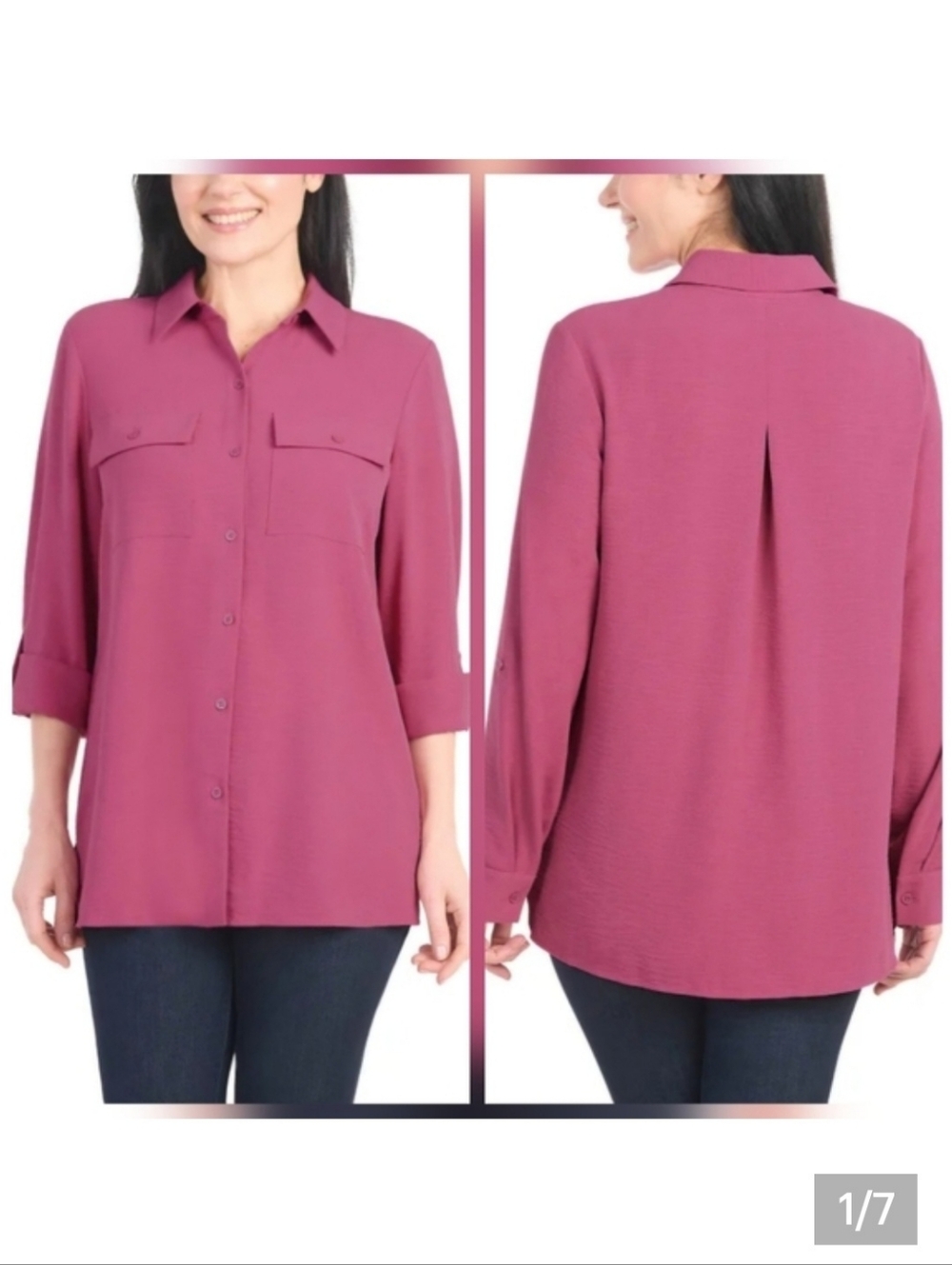 Hilary Radley Women’s Button-Front Tunic Blouse in Dusty Rose